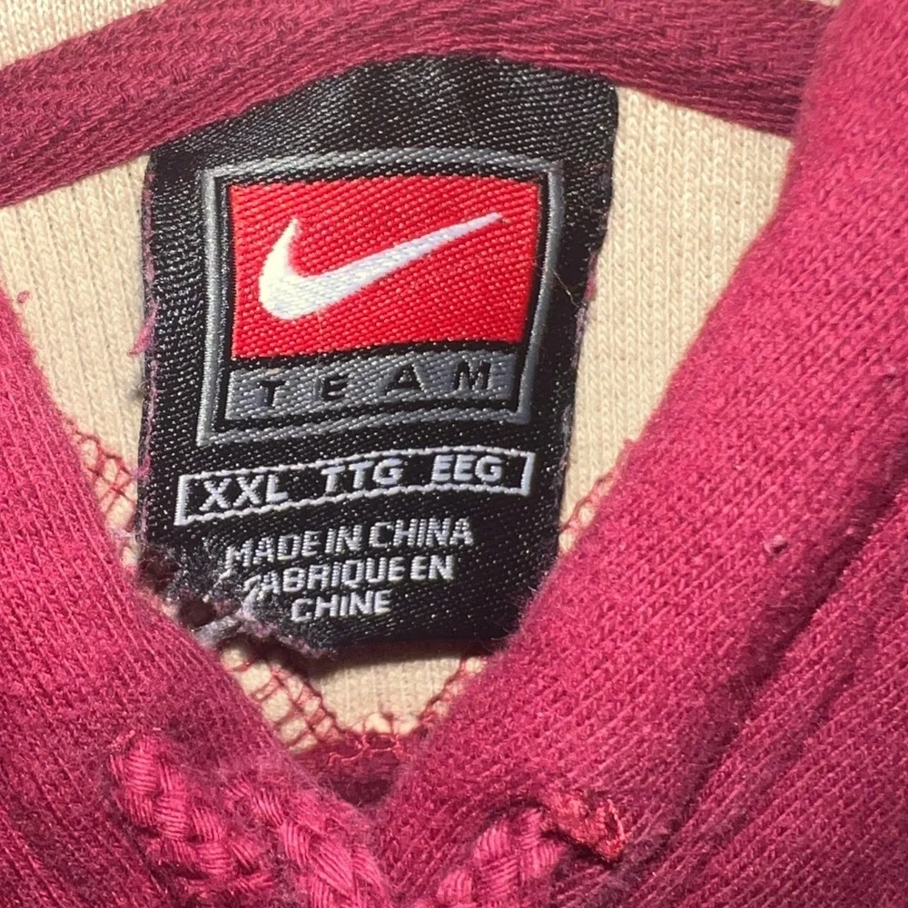 Nike Team Vintage Hoodie Mens 2XL Burgundy Maroon Cream Heavyweight Fleece Stash